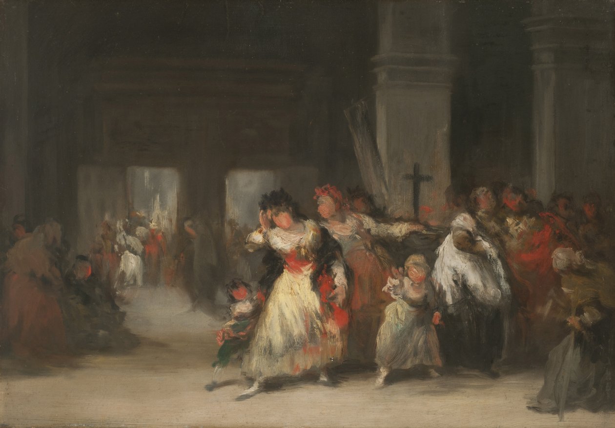 Wewnątrz kościoła, ok. 1860-66 (olej na blasze) autorstwa Eugenio Lucas Velázquez