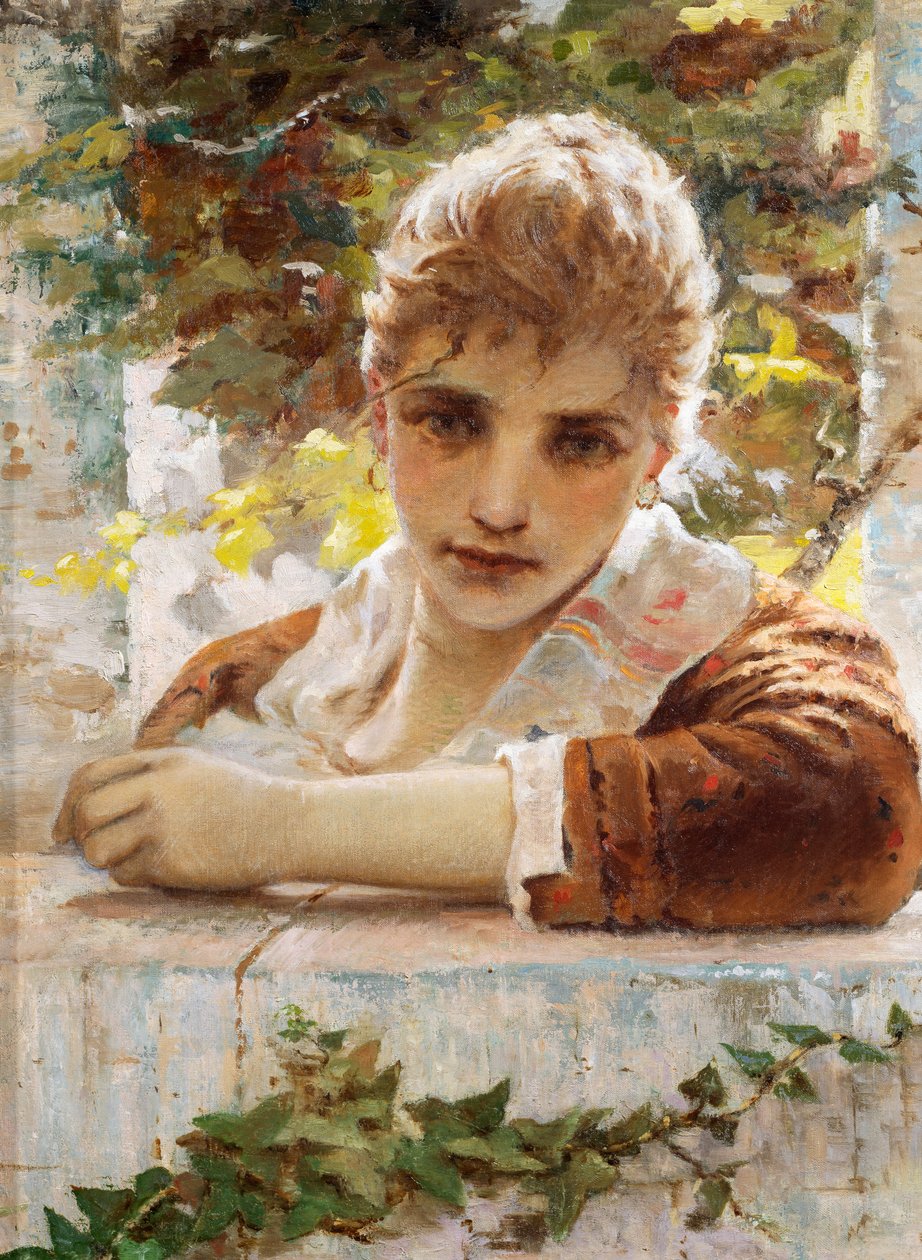 Kobieta na werandzie, autor: Eugenio Prati (1842-1907) autorstwa Eugenio Prati