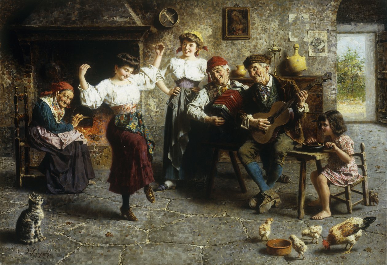 Dobry krok (olej na płótnie) autorstwa Eugenio Zampighi