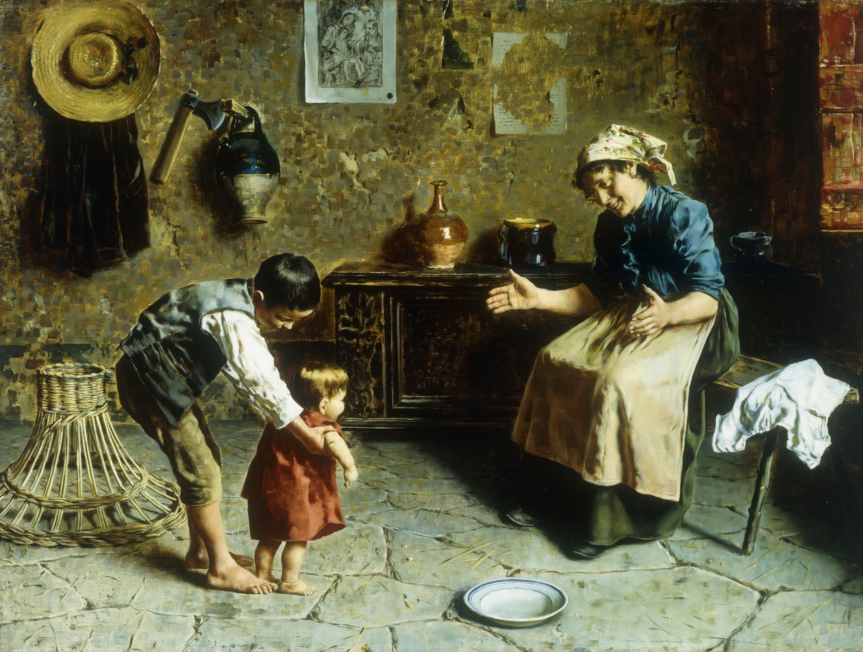 Pierwsze kroki (olej na płótnie) autorstwa Eugenio Zampighi