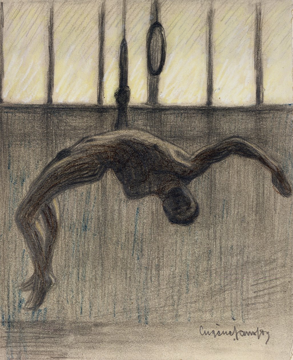 Ring Gimnast, 1911 (ołówek i kolorowe kredy na papierze ułożone na złoconej kartce) autorstwa Eugène Jansson