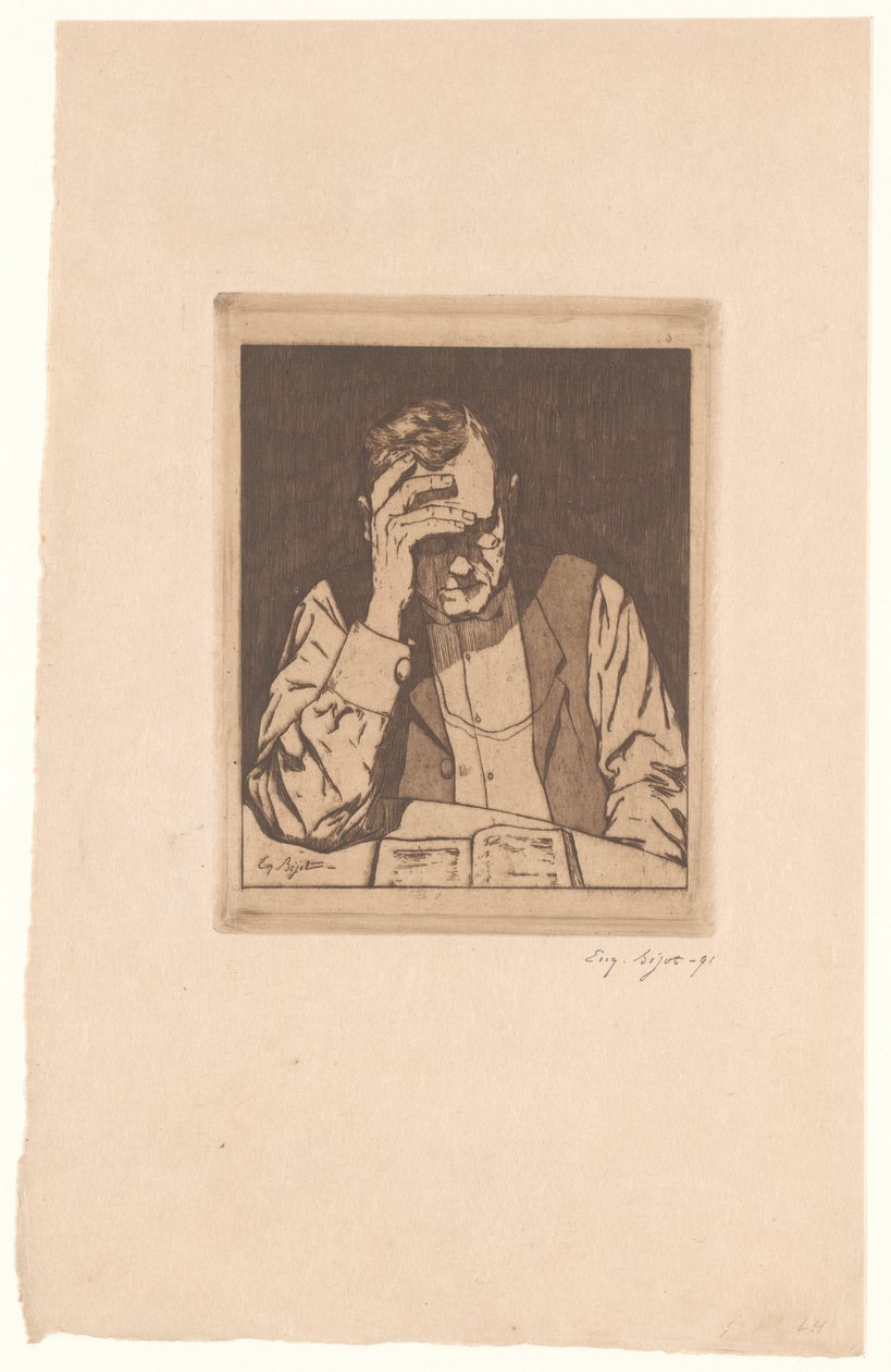 czytający człowiek autorstwa Eugène Bejot (signed by artist)