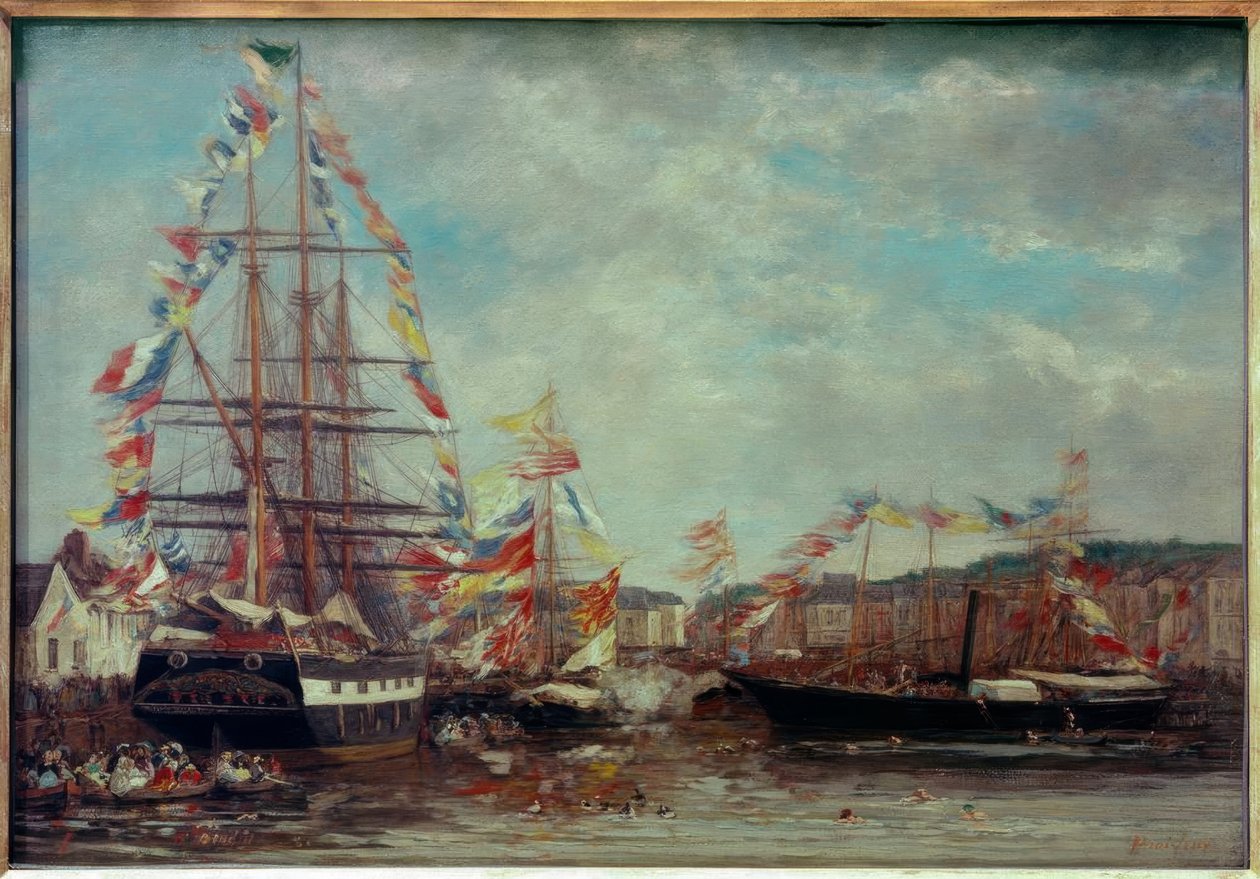 Festiwal w porcie Honfleur autorstwa Eugene Louis Boudin
