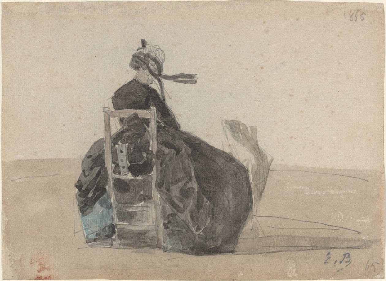 Siedząca dama w czerni, Trouville autorstwa Eugène Boudin