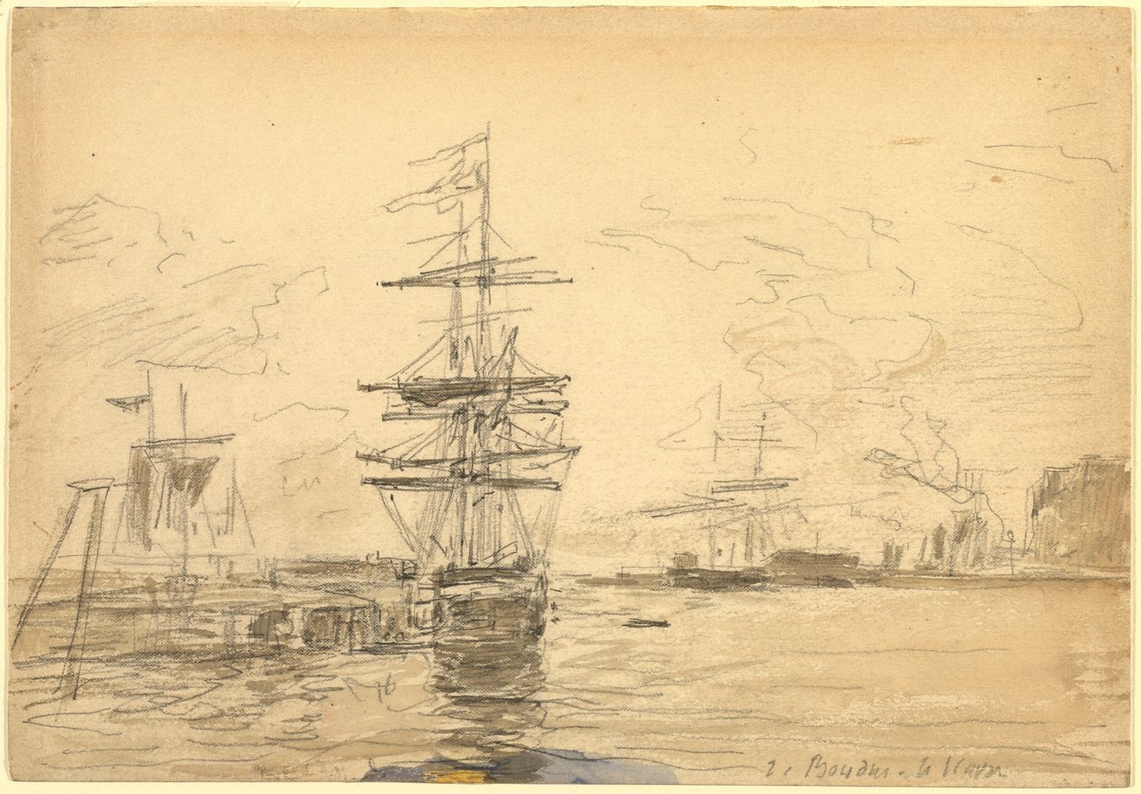 Statki w porcie autorstwa Eugène Boudin