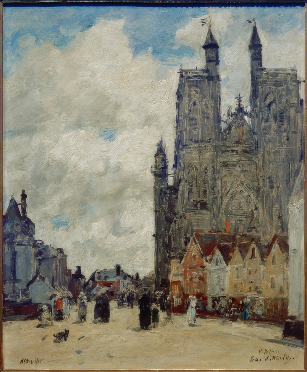 Ulica i kościół Saint-Vulfran autorstwa Eugene Louis Boudin