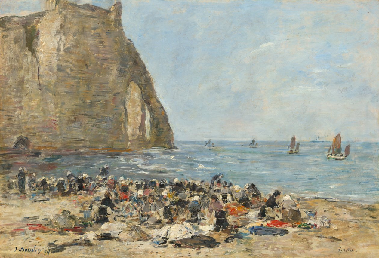 Praczki na plaży Etretat autorstwa Eugène Boudin