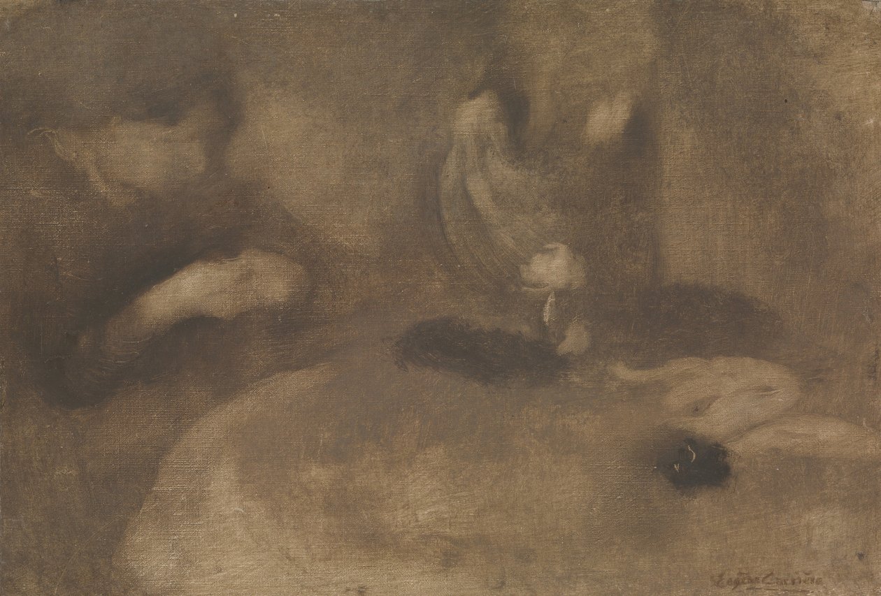 Kobiety szyjące przy stole, ca. 1894-96. autorstwa Eugène Carrière