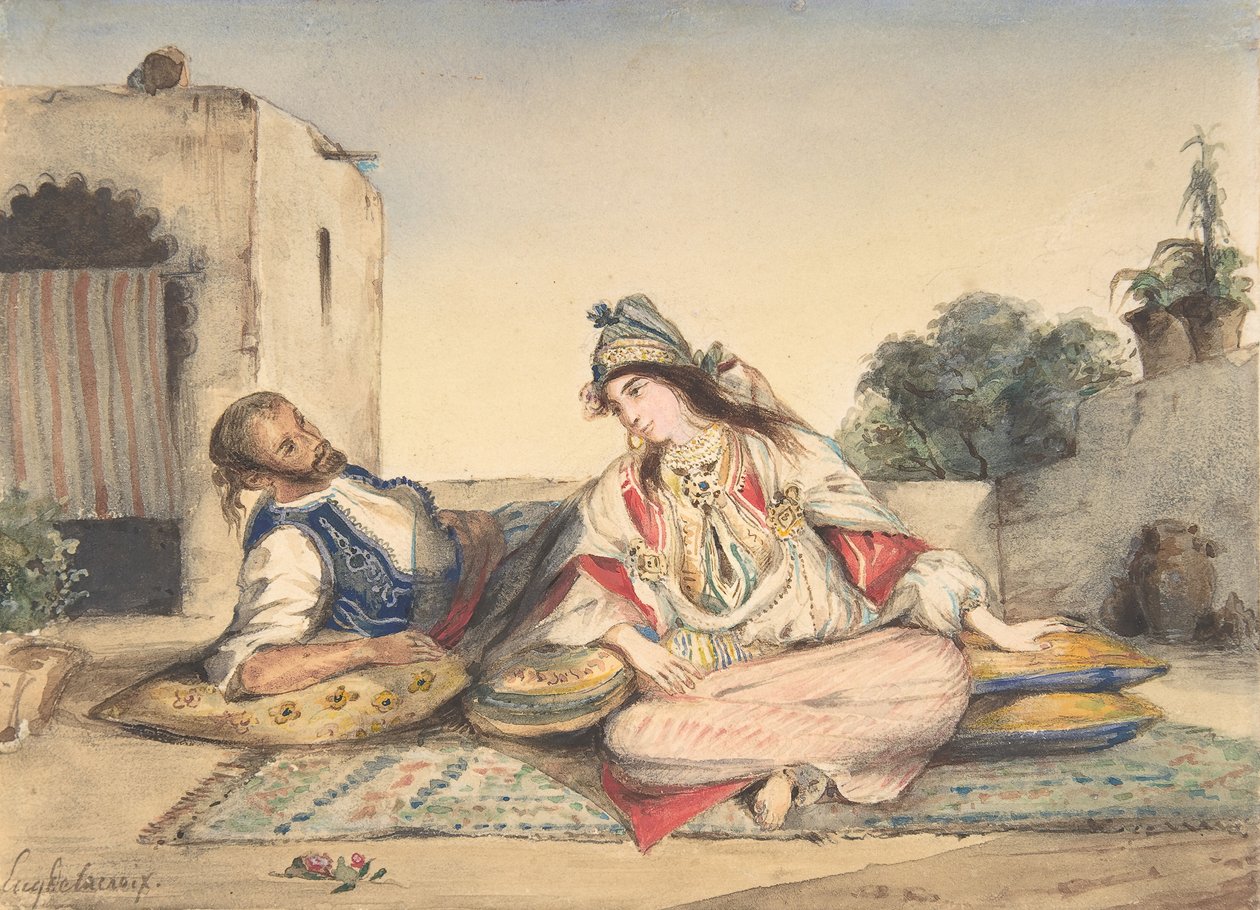 Marokańska para na swoim tarasie, 1832. autorstwa Eugène Delacroix