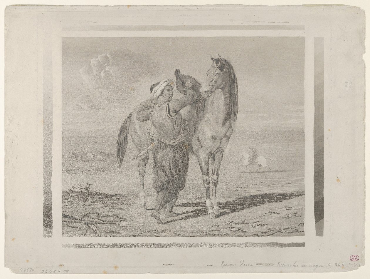 Turek siodłający konia, 1824., 1824. autorstwa Eugène Delacroix