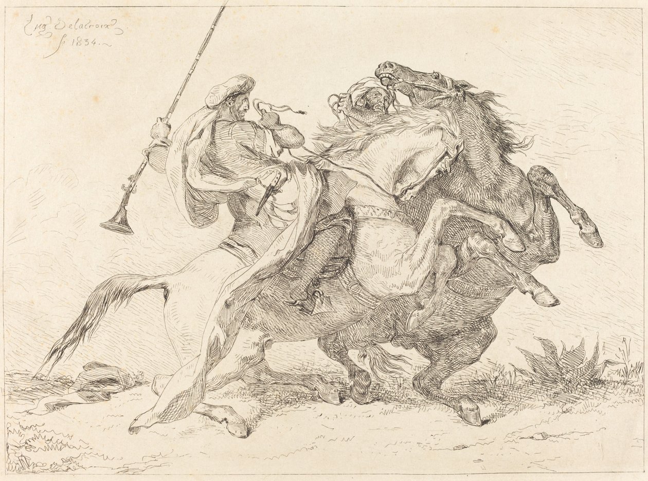 Spotkanie jeźdźców mauretańskich (Rencontre de Cavaliers Maures) autorstwa Eugène Delacroix