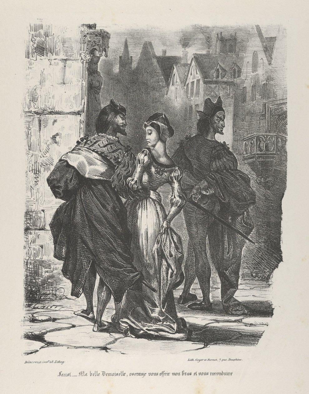 Faust próbuje uwieść Małgorzatę Goethe, Faust, 1825-27., 1825-27. autorstwa Eugène Delacroix