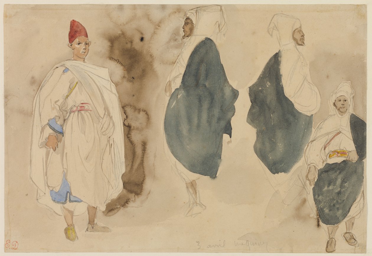 Cztery szkice arabskich mężczyzn autorstwa Eugène Delacroix