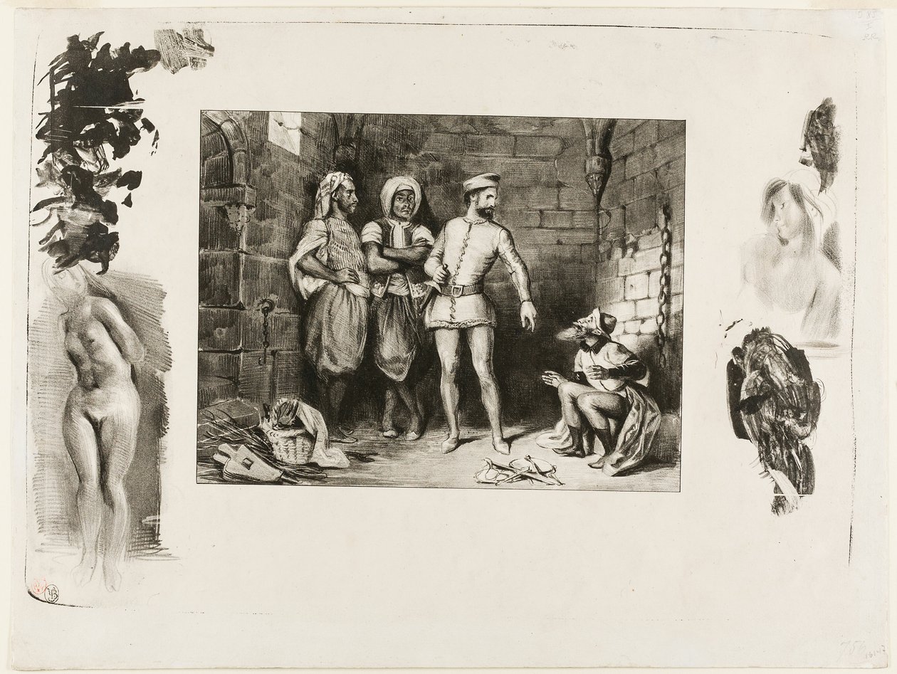 Fronte-boeuf i Żyd, z Ivanhoe autorstwa Eugène Delacroix