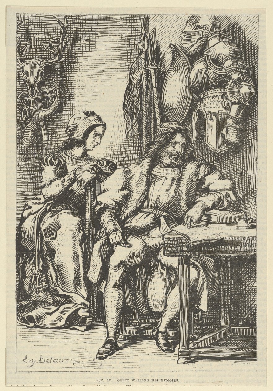 Goetz von Berlichingen piszący wspomnienia, po 1845 r., po 1845 r. autorstwa Eugène Delacroix