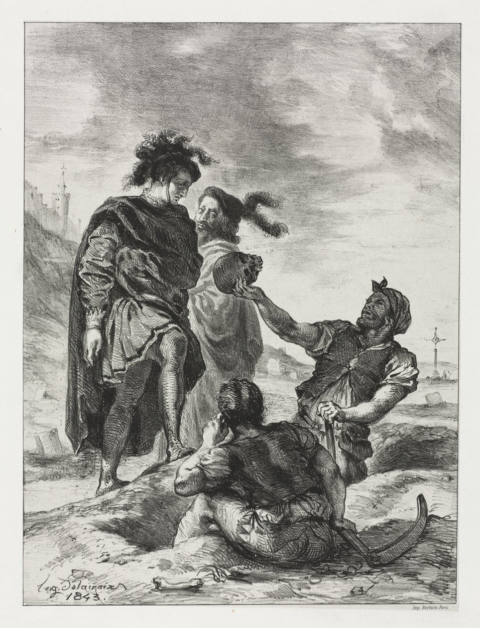 Hamlet: Hamlet i Horatio z grabarzami autorstwa Eugène Delacroix