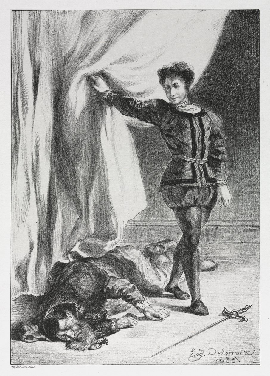 Hamlet: Hamlet i zwłoki Poloniusza autorstwa Eugène Delacroix
