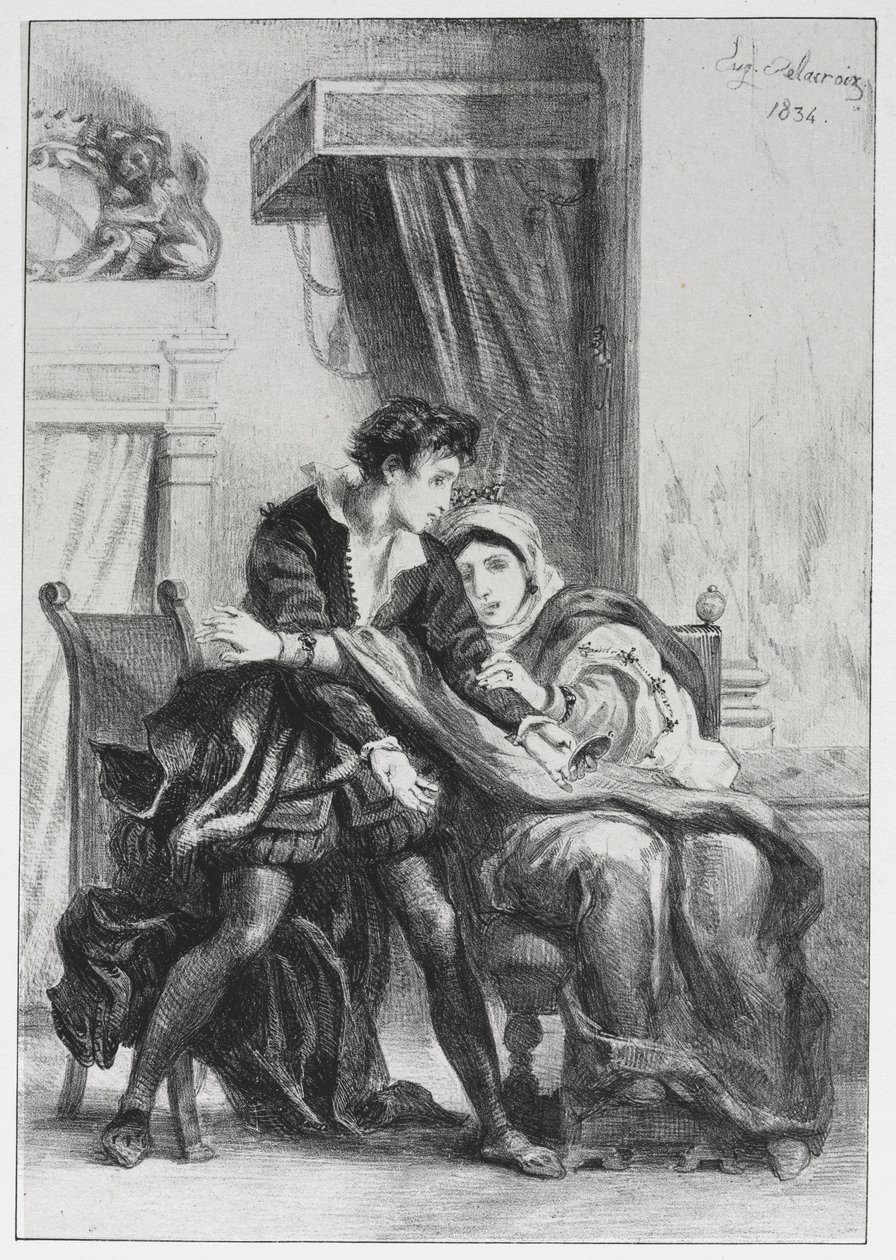 Hamlet: Hamlet i królowa autorstwa Eugène Delacroix