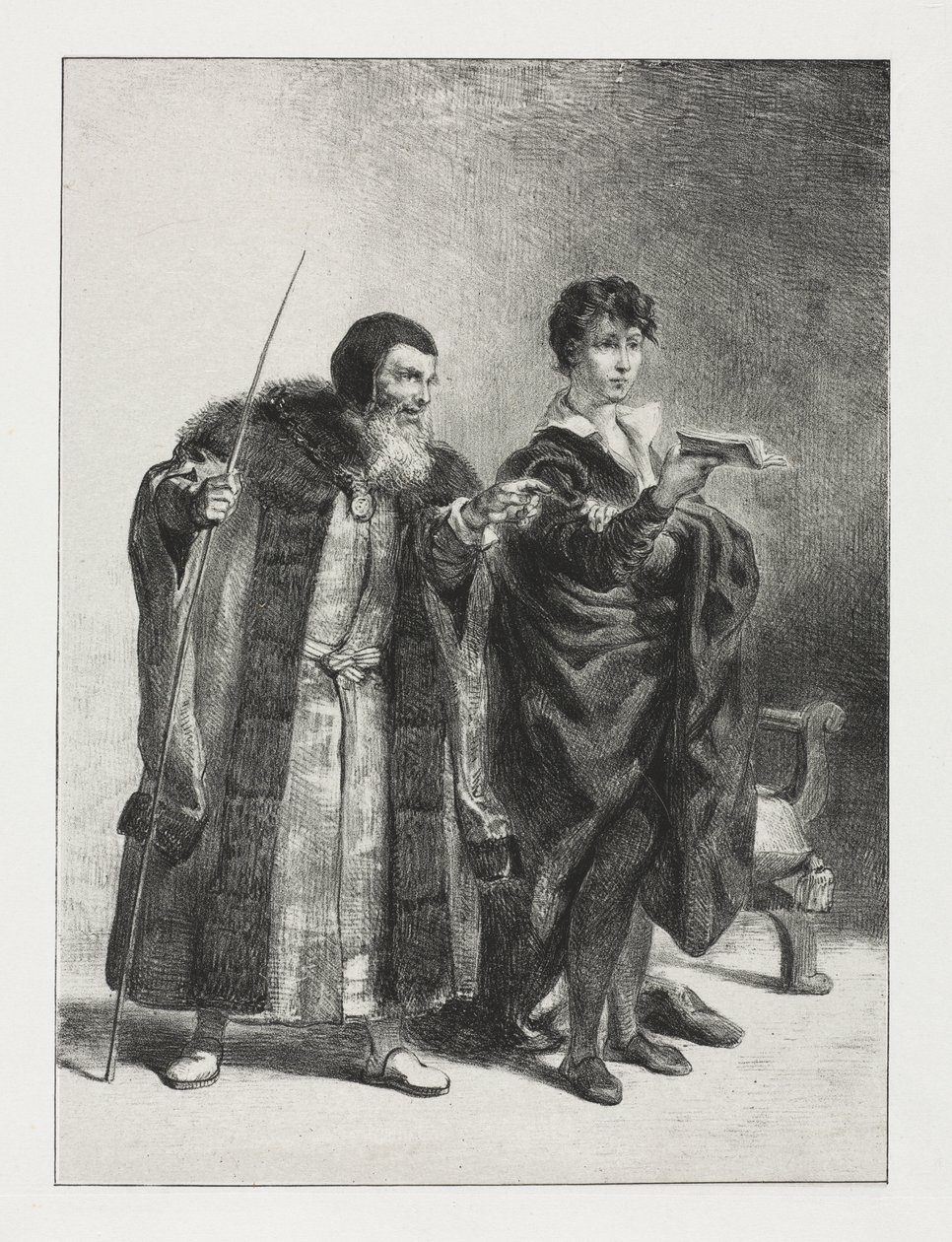 Hamlet: Poloniusz i Hamlet autorstwa Eugène Delacroix