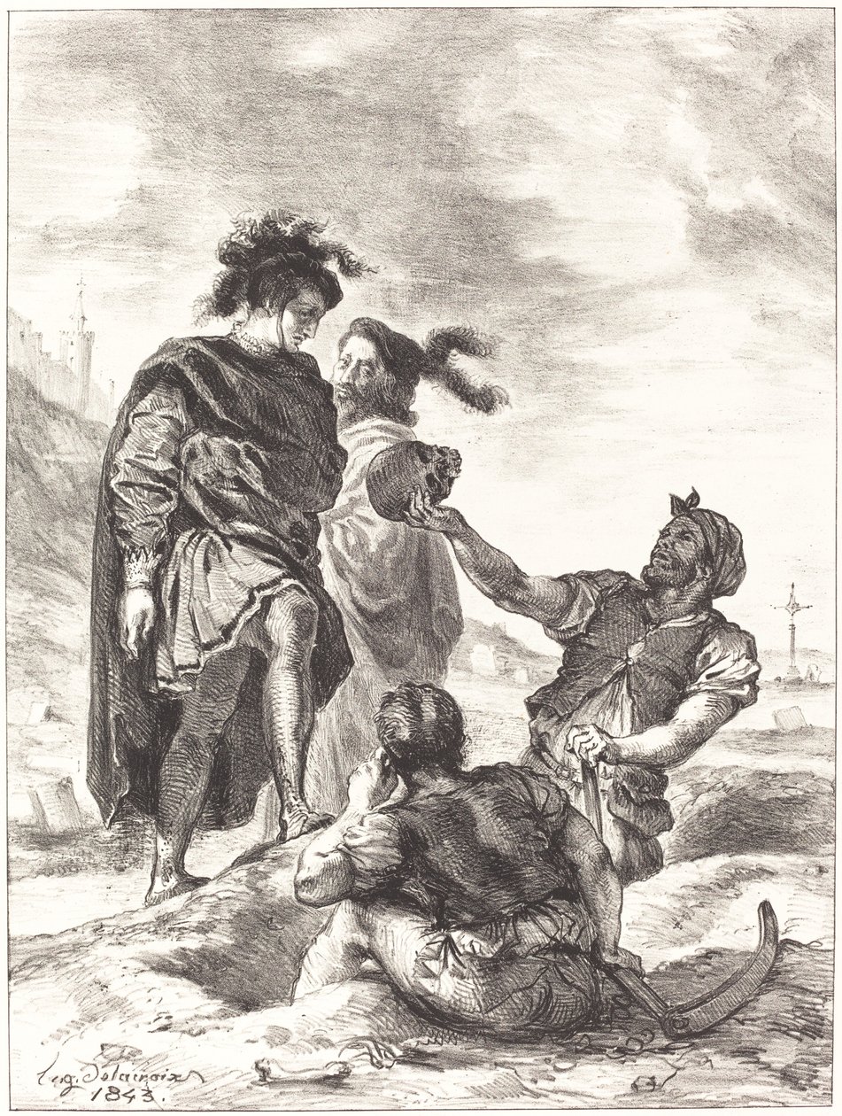 Hamlet i Horatio przed grabarzami (akt V, scena I) autorstwa Eugène Delacroix