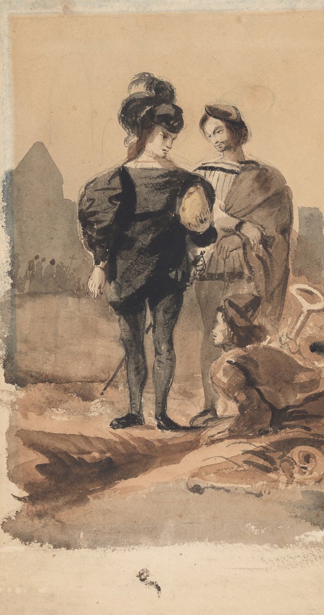 Hamlet i Horatio na cmentarzu, 1827-28. autorstwa Eugène Delacroix
