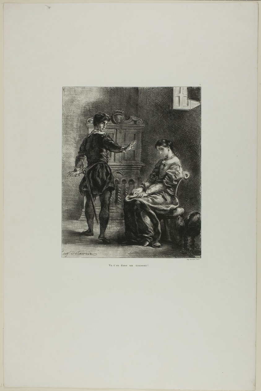 Hamlet i Ofelia, płyta 5 z Hamleta autorstwa Eugène Delacroix