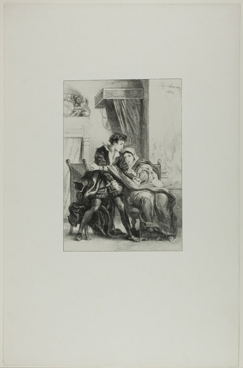 Hamlet i królowa autorstwa Eugène Delacroix