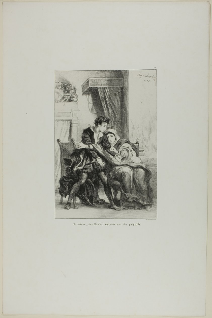 Hamlet i królowa, płyta 10 z Hamleta autorstwa Eugène Delacroix