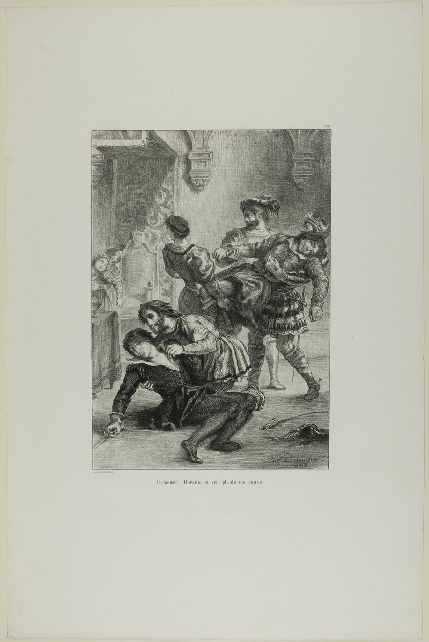 Śmierć Hamleta, plansza 16 z Hamleta autorstwa Eugène Delacroix