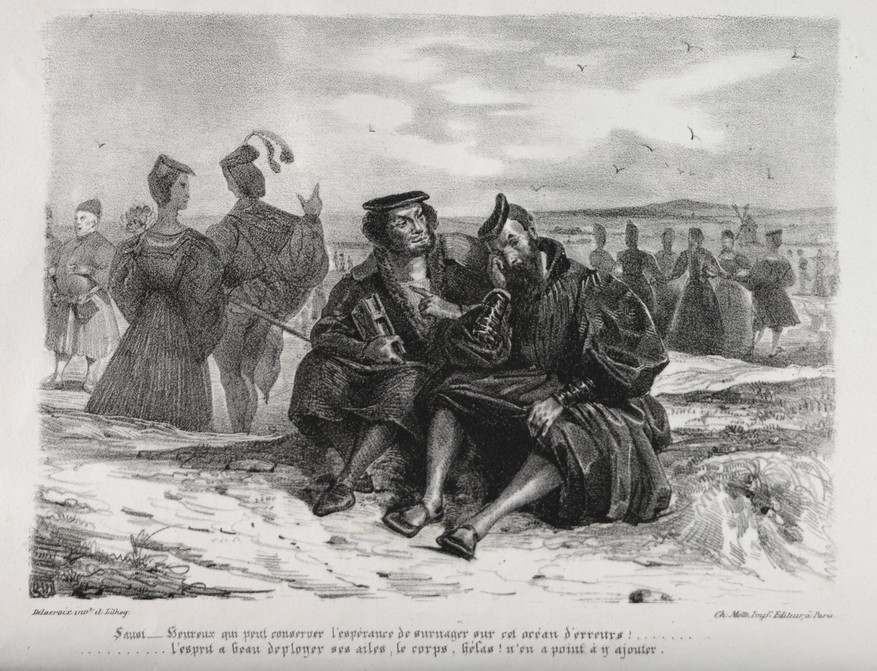 Ilustracje do Fausta: Faust i Wagner autorstwa Eugène Delacroix