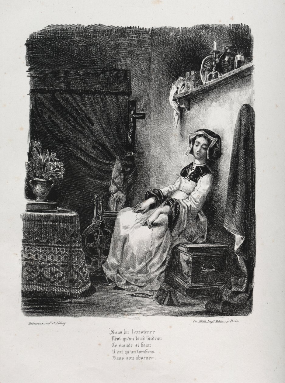 Ilustracje do Fausta: Małgorzata z kołem autorstwa Eugène Delacroix