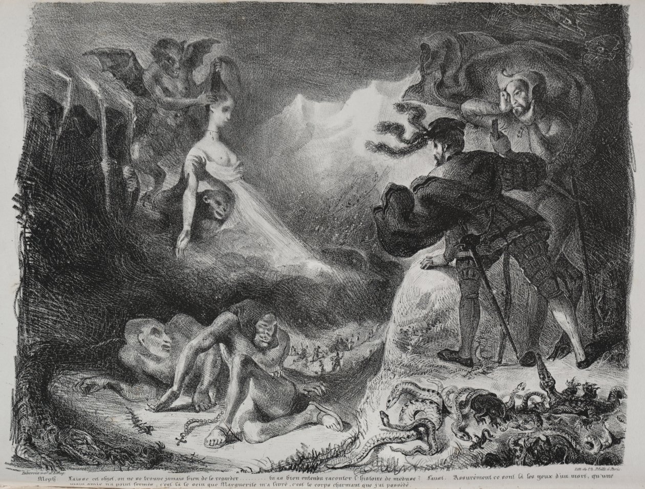 Ilustracje do Fausta: Faustowi ukazuje się cień Małgorzaty autorstwa Eugène Delacroix