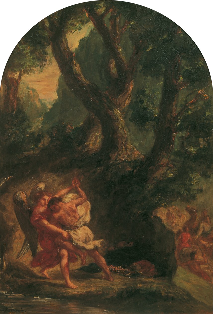 Jakub zmaga się z aniołem autorstwa Eugène Delacroix