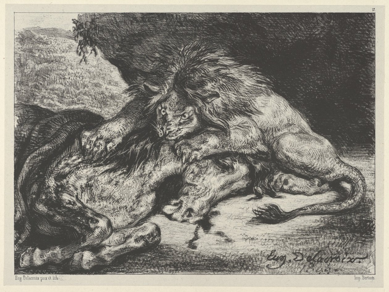 Lew pożerający konia, 1844., 1844. autorstwa Eugène Delacroix