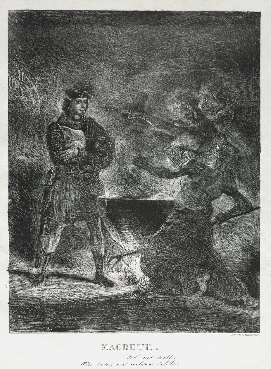 Makbet konsultuje się z czarownicami autorstwa Eugène Delacroix