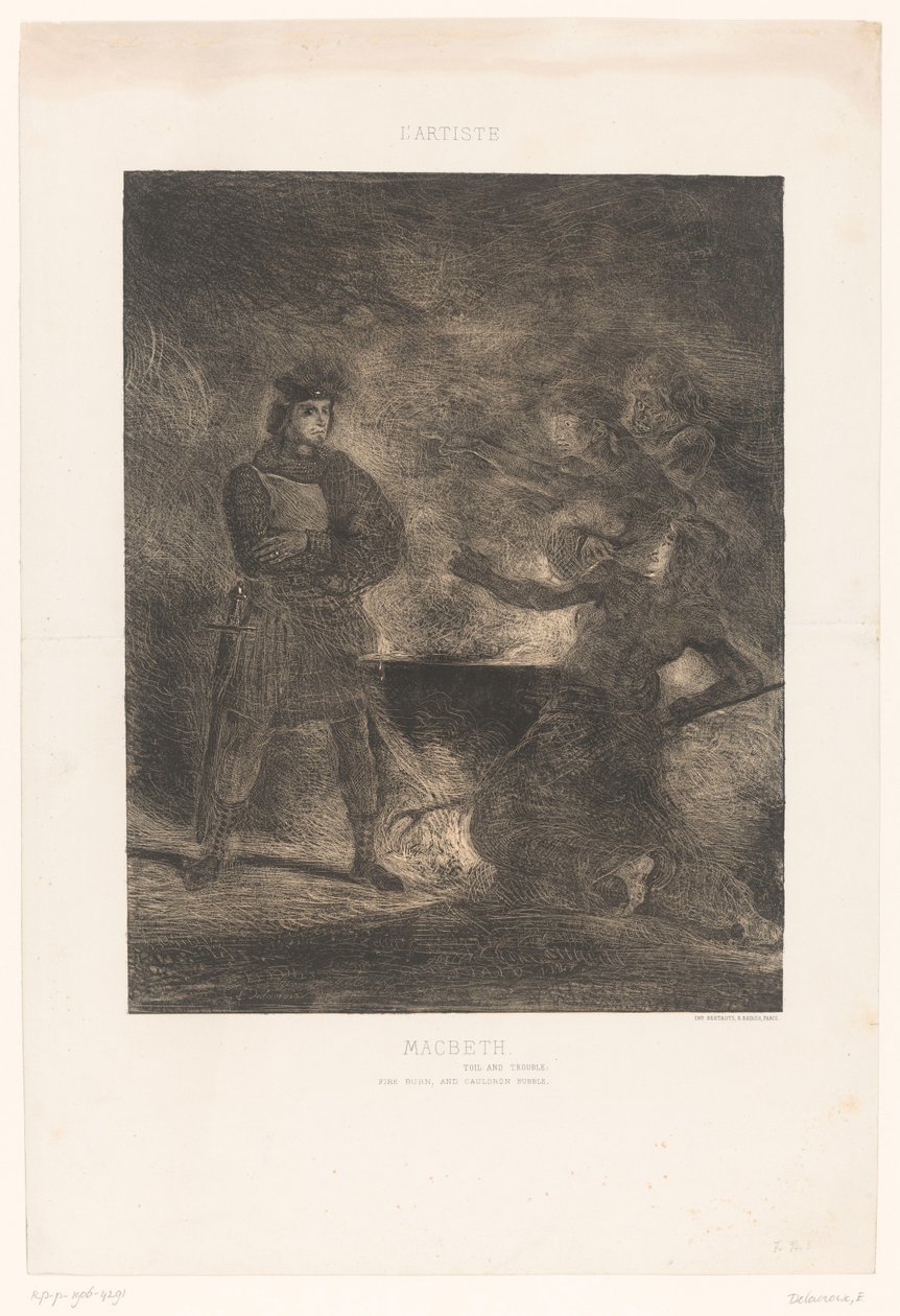 Makbet konsultuje się z trzema czarownicami Makbet (tytuł na obiekcie) autorstwa Eugène Delacroix