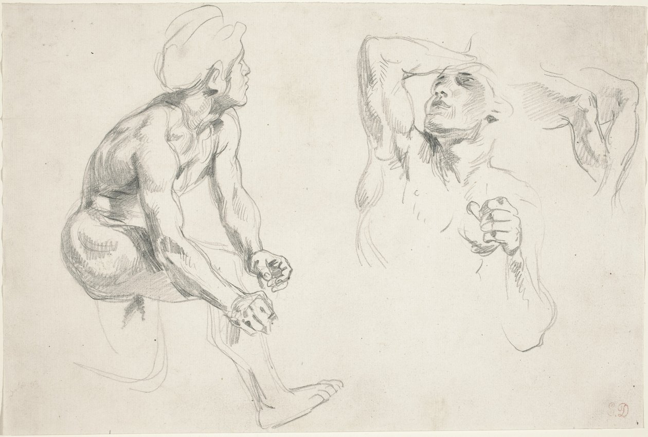 Akt męski pozujący do postaci we Frise de la Guerre, ok. 1930 r. 1835. autorstwa Eugène Delacroix