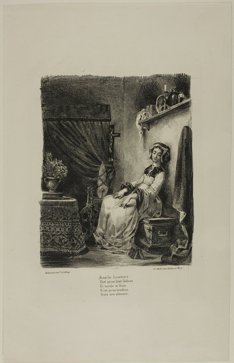 Małgorzata przy kołowrotku, z Faust autorstwa Eugène Delacroix