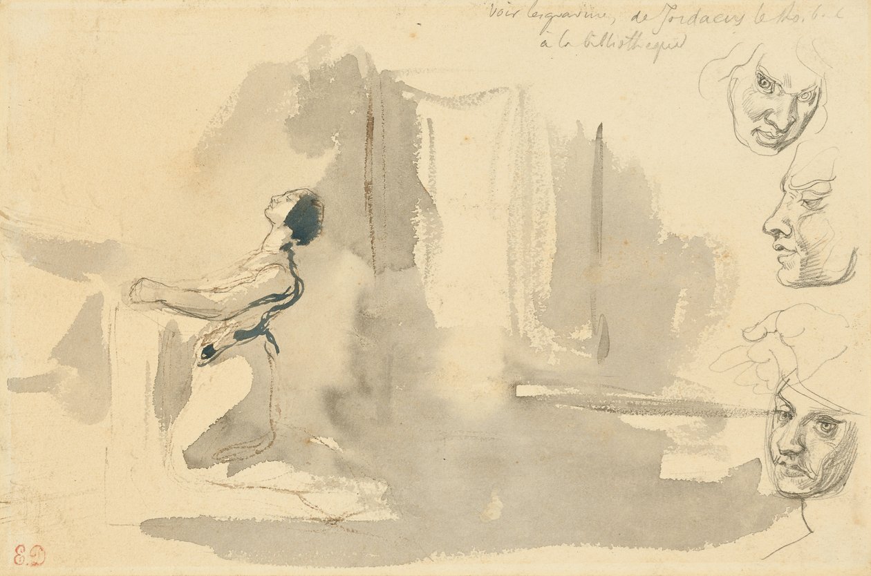 Marguerite w kościele ze studiami nad głową Mefistofelesa autorstwa Eugène Delacroix
