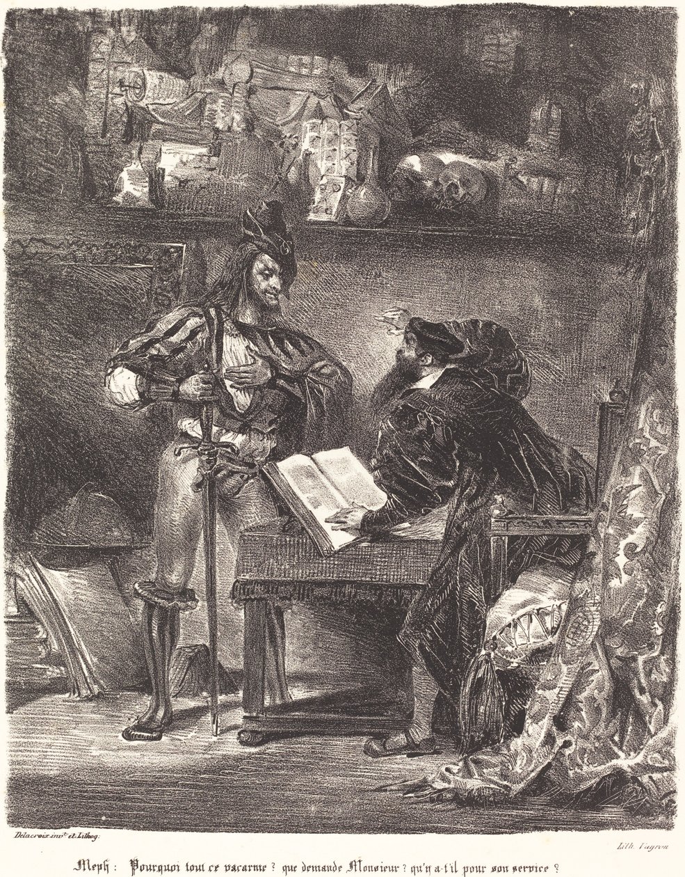 Mefisto pojawia się u Fausta. autorstwa Eugène Delacroix