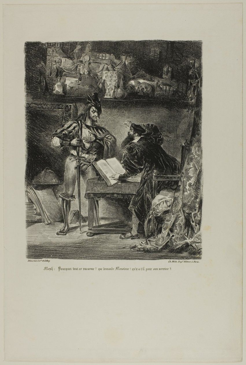 Mefistofeles ukazujący się Fauście, od Fausta autorstwa Eugène Delacroix