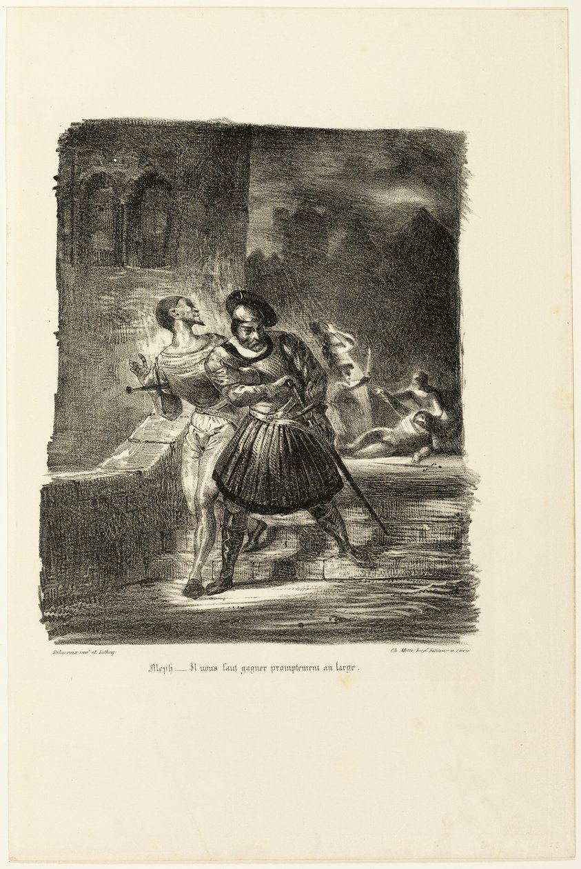 Mefistofeles i Faust uciekający po pojedynku, od Fausta autorstwa Eugène Delacroix