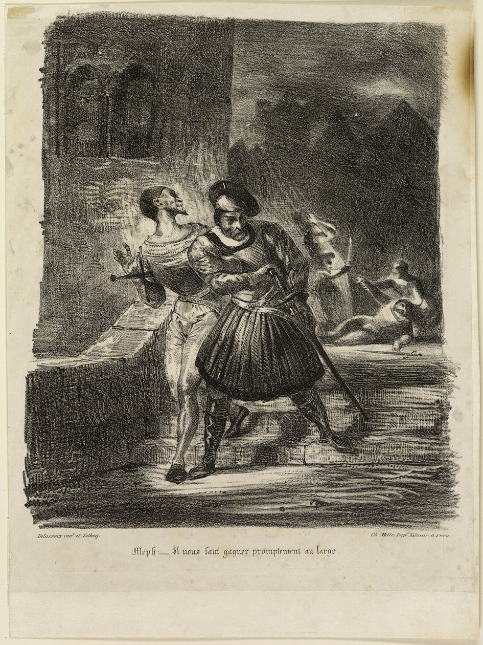 Mefistofeles i Faust Uciekający po pojedynku autorstwa Eugène Delacroix