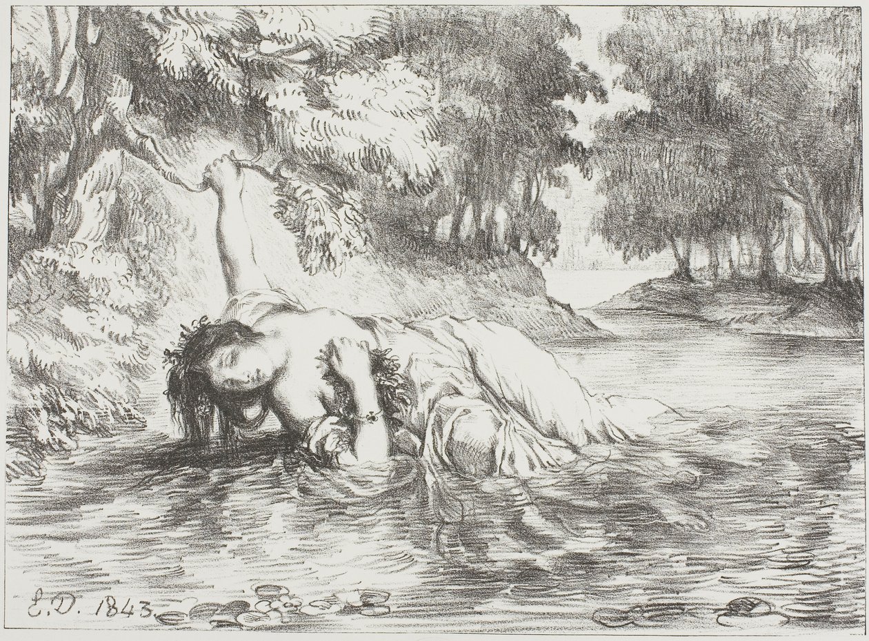 Śmierć Ofelii autorstwa Eugène Delacroix