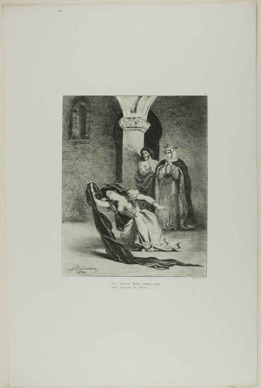 Pieśń Ofelii, płyta 12 z Hamleta autorstwa Eugène Delacroix