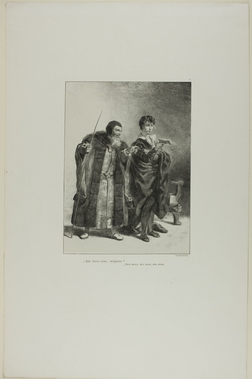 Poloniusz i Hamlet, plansza 4 z Hamleta autorstwa Eugène Delacroix