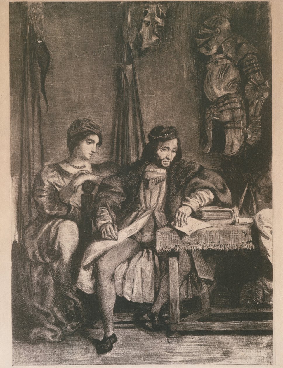 Scena z „Götz” Goethego Götz von Berlichingen Pisanie swoich pamiętników, 1836-63., 1836-63. autorstwa Eugène Delacroix