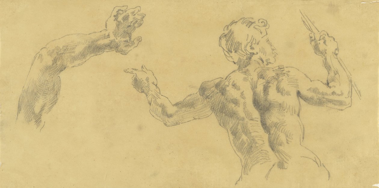 Szkice przedstawiające ramię i mężczyznę widziane od tyłu autorstwa Eugène Delacroix