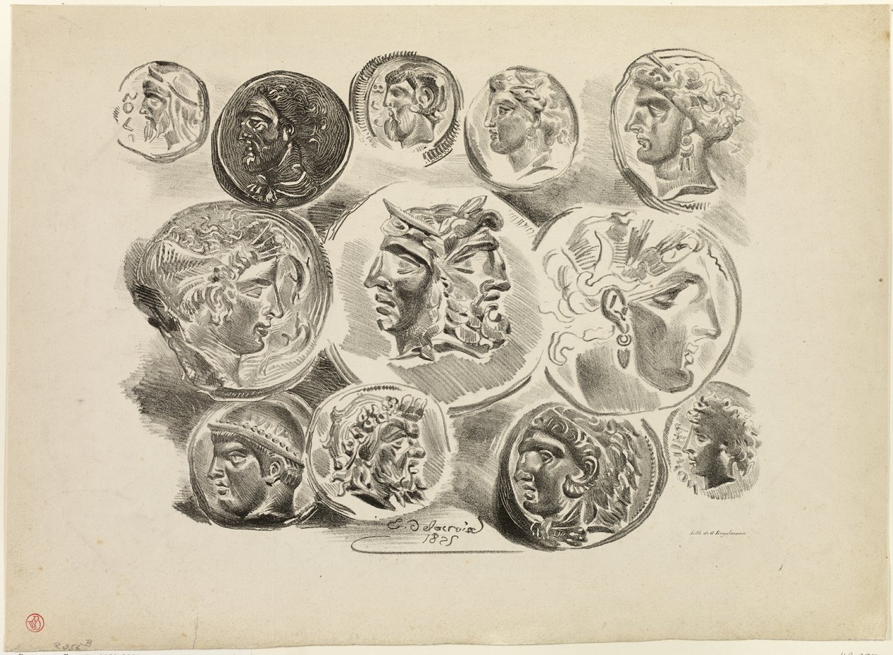 Arkusz dwunastu antycznych medali autorstwa Eugène Delacroix