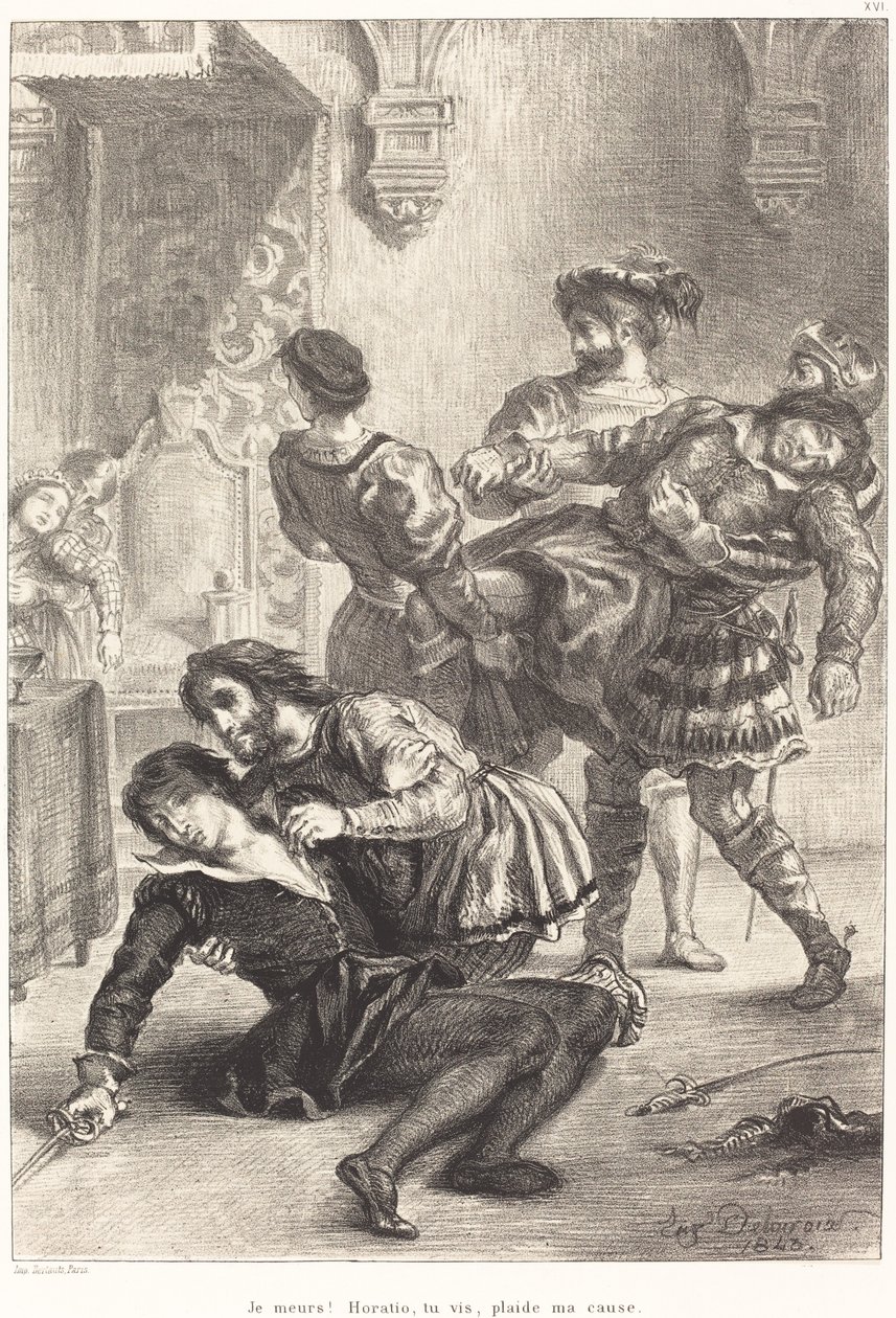 Śmierć Hamleta Akt V, scena II, 1843. autorstwa Eugène Delacroix